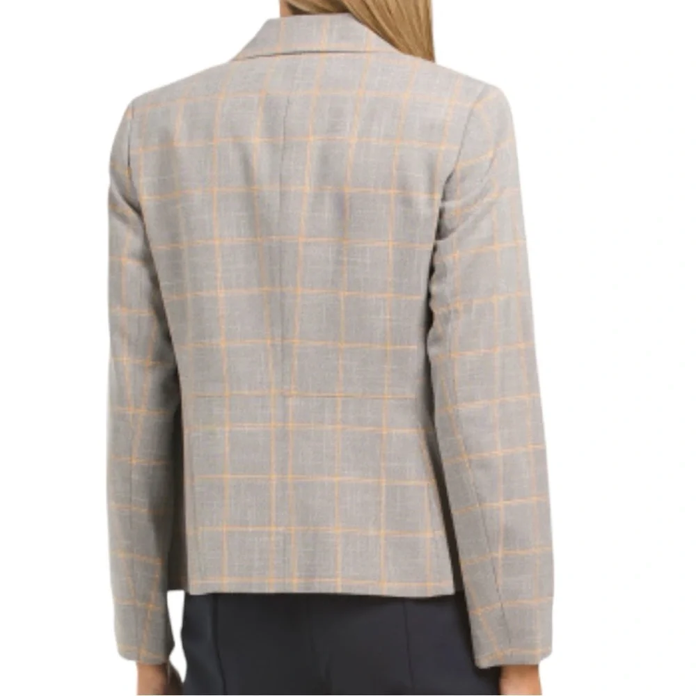 KASPER Plaid Notch Lapel Long Sleeve Flap Pocket Coordinating Two Button Jacket